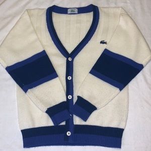 IZOD LACOSTE VTG Alligator Tennis Cardigan Button Sweater Blue and white Sz S